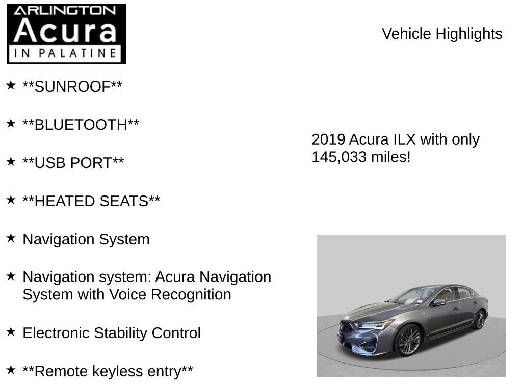2019 Acura ILX w/Technology/A-Spec Pkg