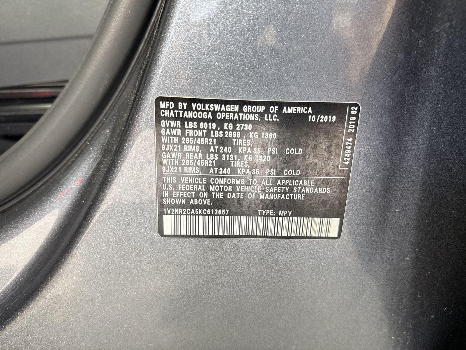 2019 Volkswagen Atlas 3.6L V6 SEL Premium