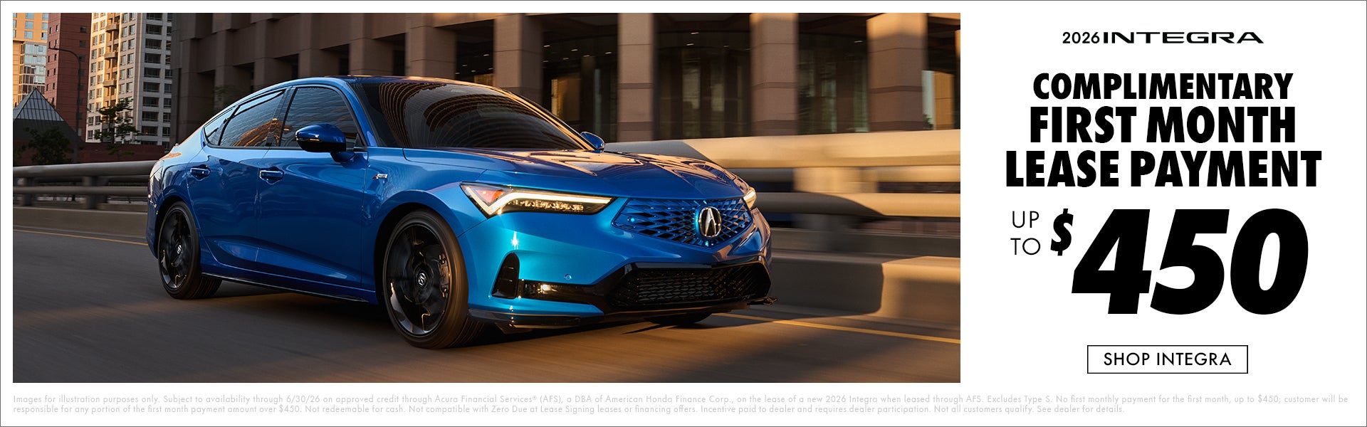 2026 Integra Complimentary First Month Lease Payment