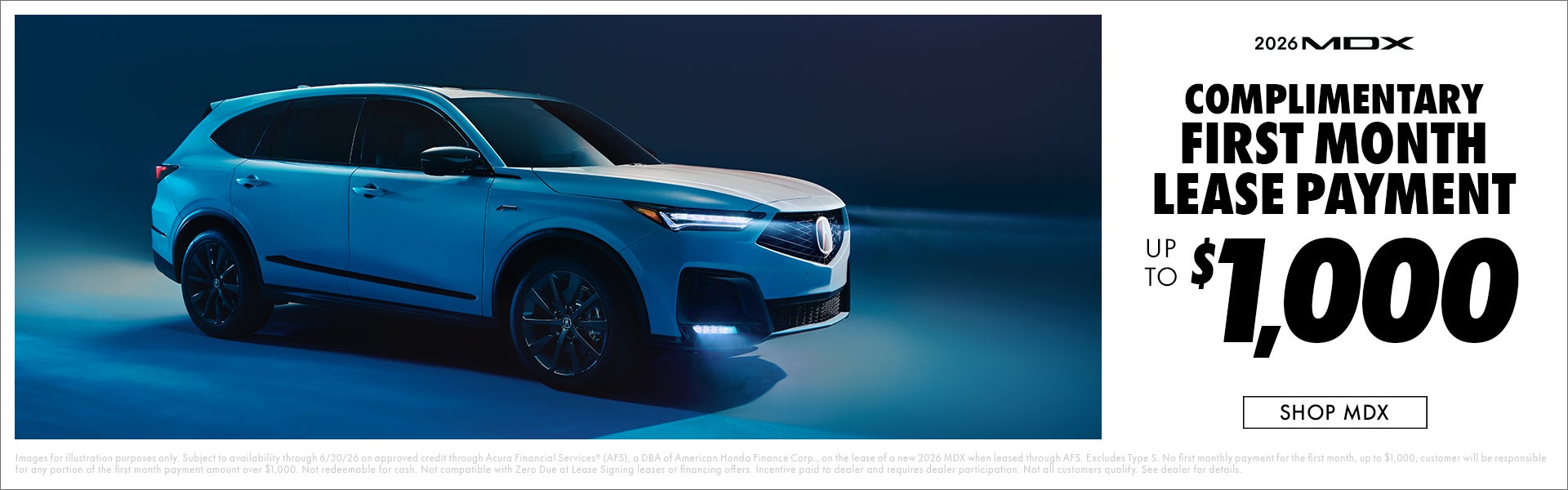 2026 MDX Complimentary First Month Lease Payment