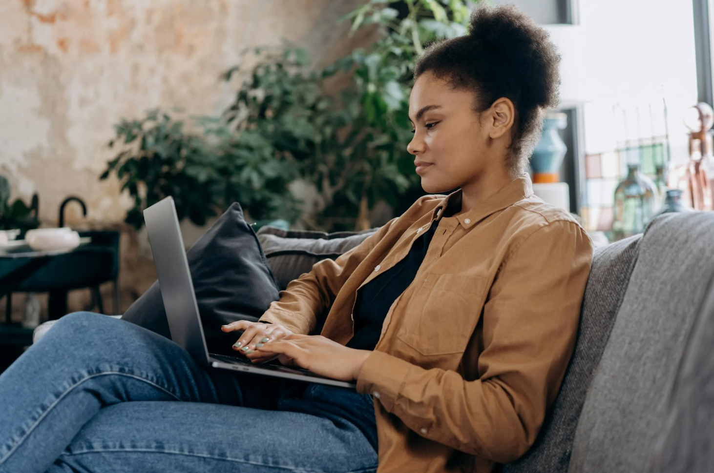 A woman applying for financing online