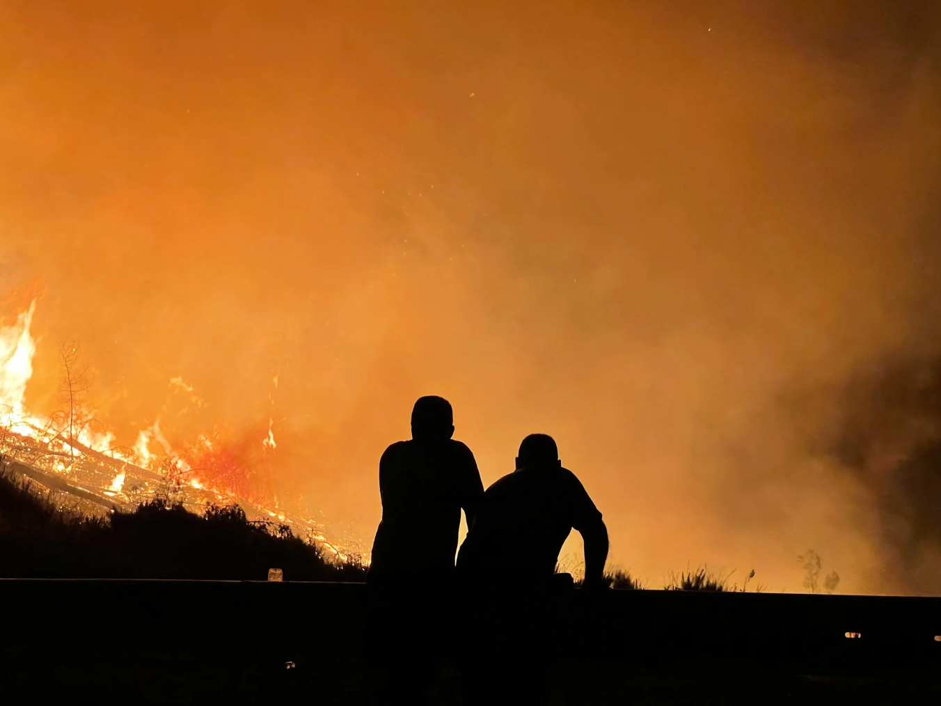 People looking at a wildfire 